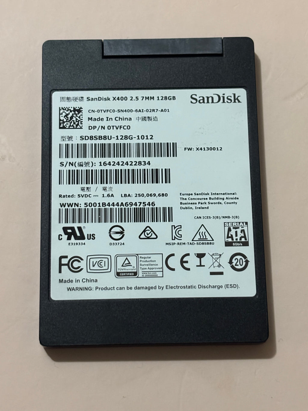 SanDisk X400 128GB SSD 2.5/7mm