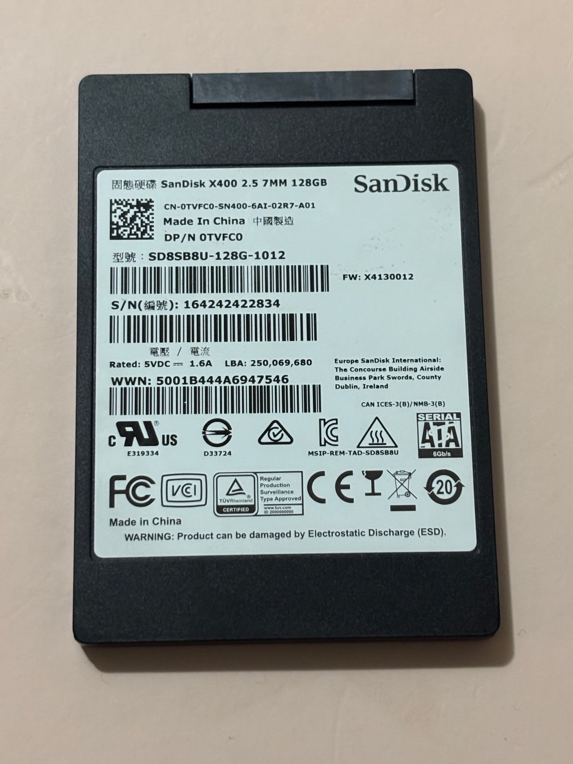 SanDisk X400 128GB SSD 2.5/7mm