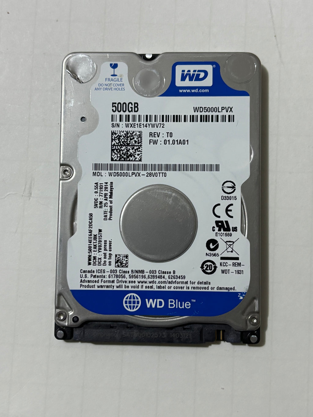500GB WD Hard Drive 5400 RPM( 2.5 laptop 7mm)