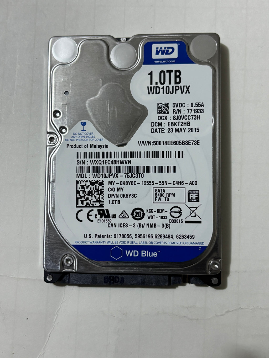 1TB WD SATA Hard Drive  (2.5/9mm) 5400RPM