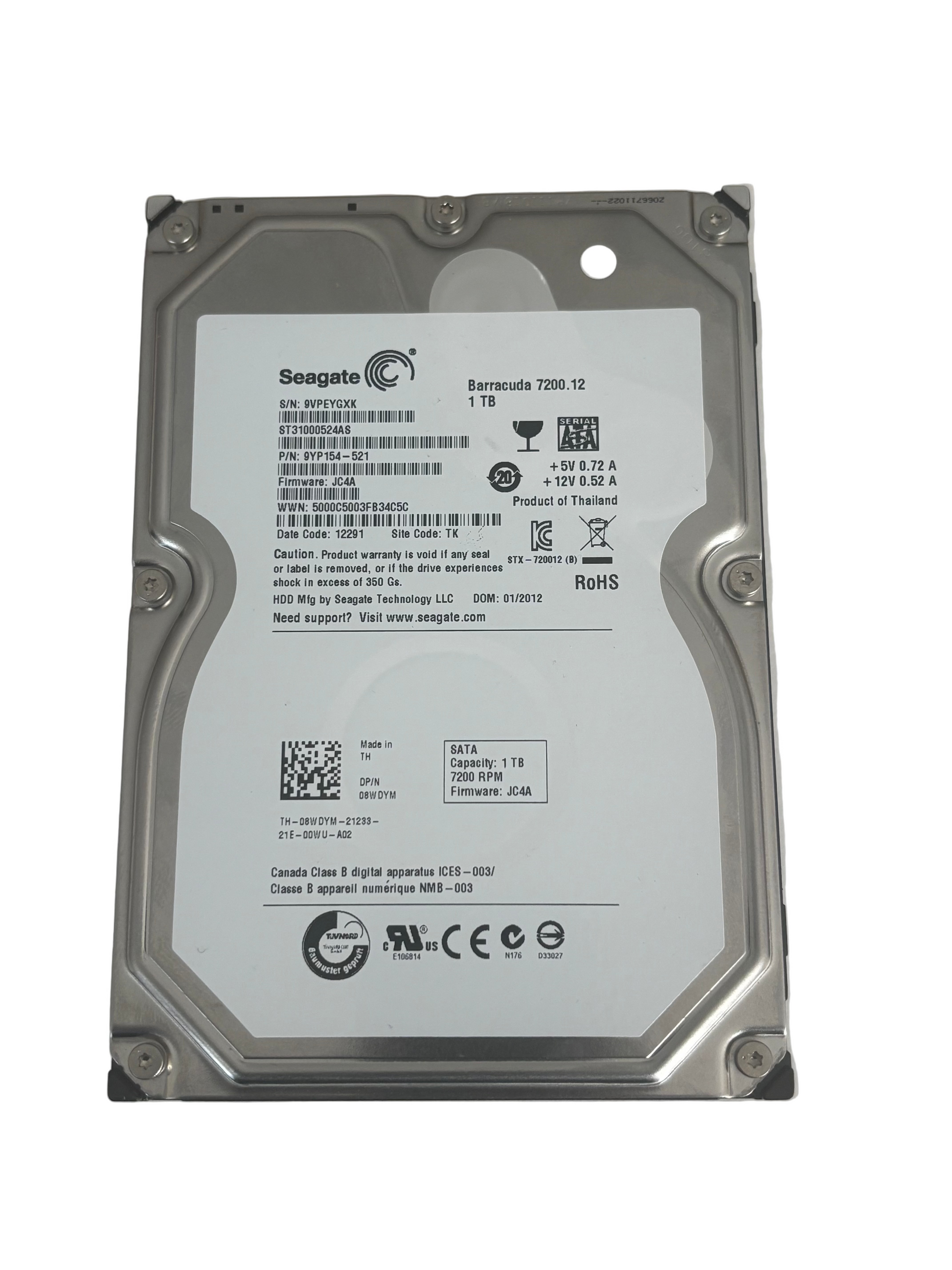 1TB seagate 3.5 SATA Desktop Hard Drive ST31000524AS