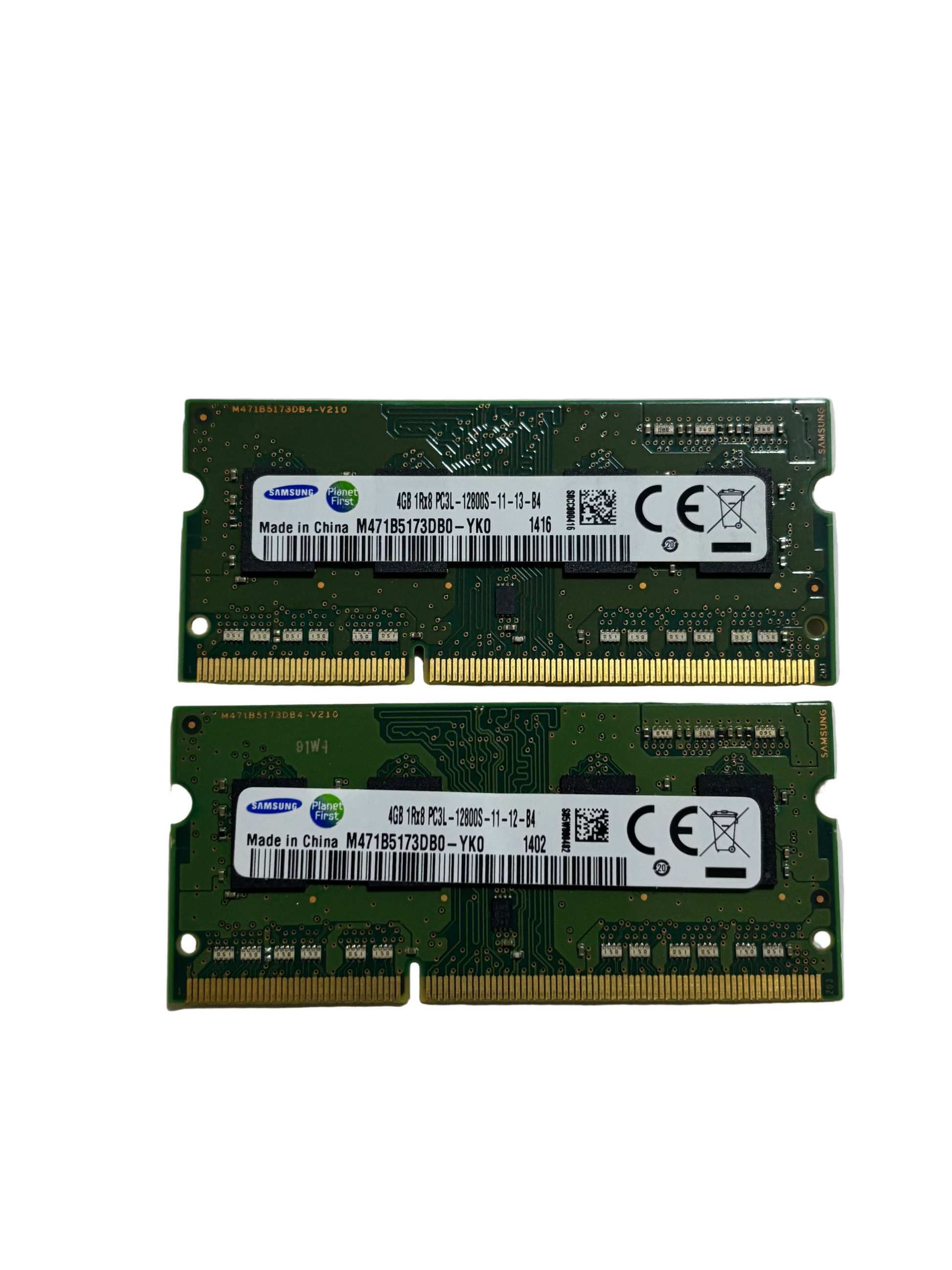 Samsung 8GB DDR3L SODIMM (2X4GB) 1Rx8 PC3L-12800S Dell/Hp laptop memory module RAM) M471B5173DBO-YKO